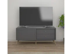 Armário para televisão em vidro e base em MDF de carvalho cinzento