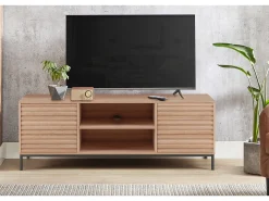 Armário para televisão em vidro e painel de partículas laminadas de carvalho preto