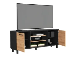 Armário para TV Kaia com arrumação multimédia, 57.98 cm X 148.92 cm X 38.98 cm , Preto