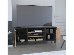 Armário para TV Kaia com arrumação multimédia, 57.98 cm X 148.92 cm X 38.98 cm , Preto