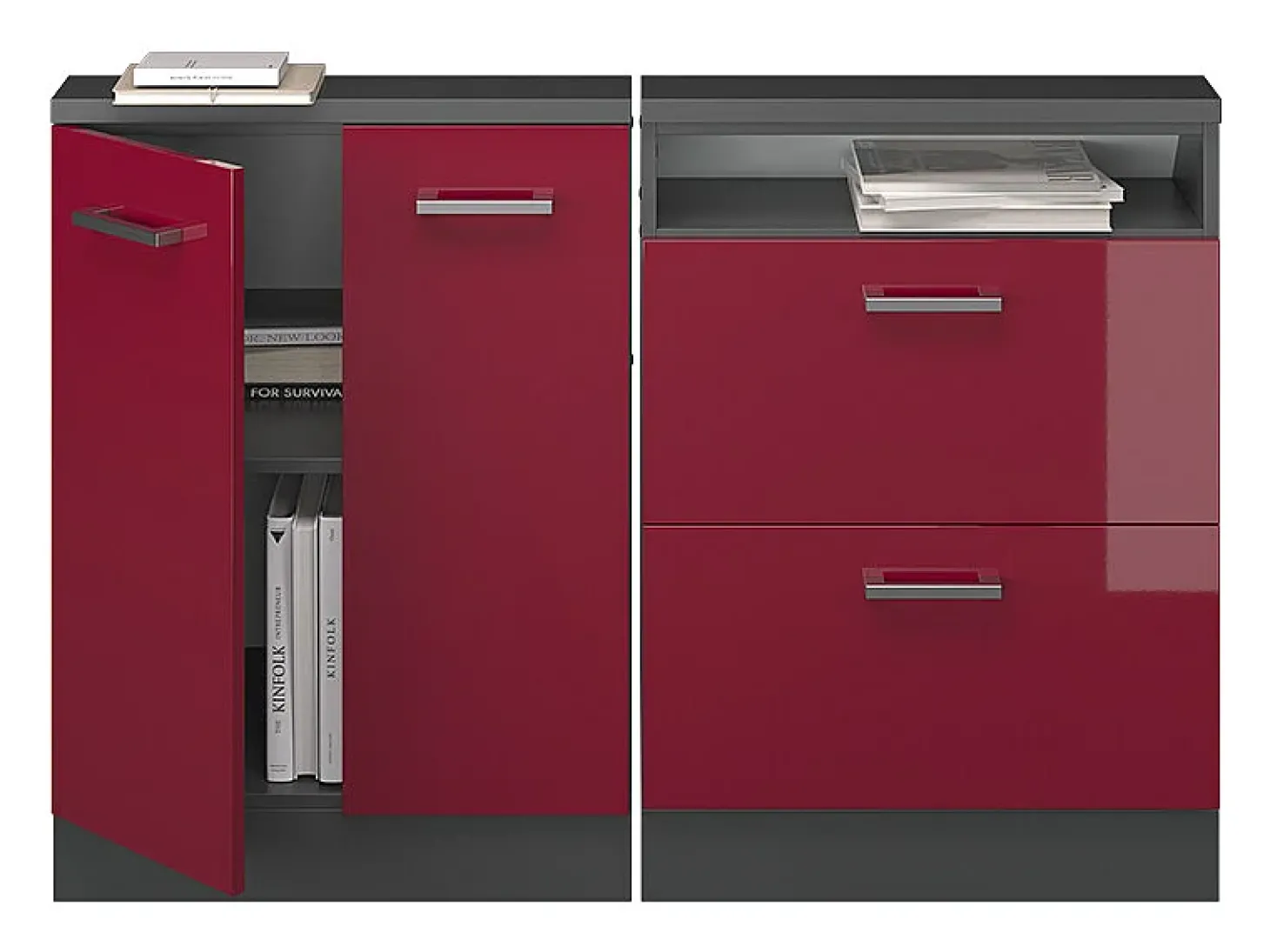 Armário sótão vermelho brilhante/antracite 120x46x81.6 rion