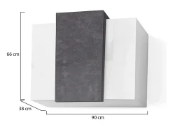 Armário suspenso Michael, Guarda-roupa multiuso, Armário de parede, 100% Fabricado na Itália, 90x38h66 cm, Branco brilhante e ardósia