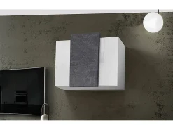 Armário suspenso Michael, Guarda-roupa multiuso, Armário de parede, 100% Fabricado na Itália, 90x38h66 cm, Branco brilhante e ardósia