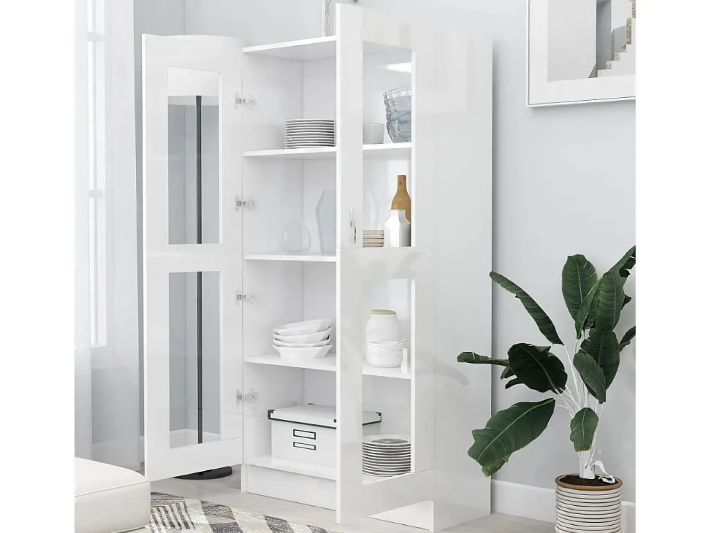Armário vitrine derivados de madeira branco brilhante PT307614