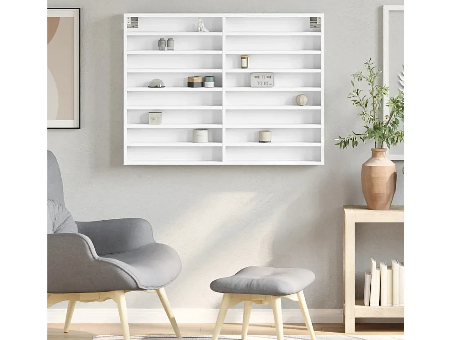 Armário vitrine 100x8,5x75 cm derivados de madeira branco PT666939