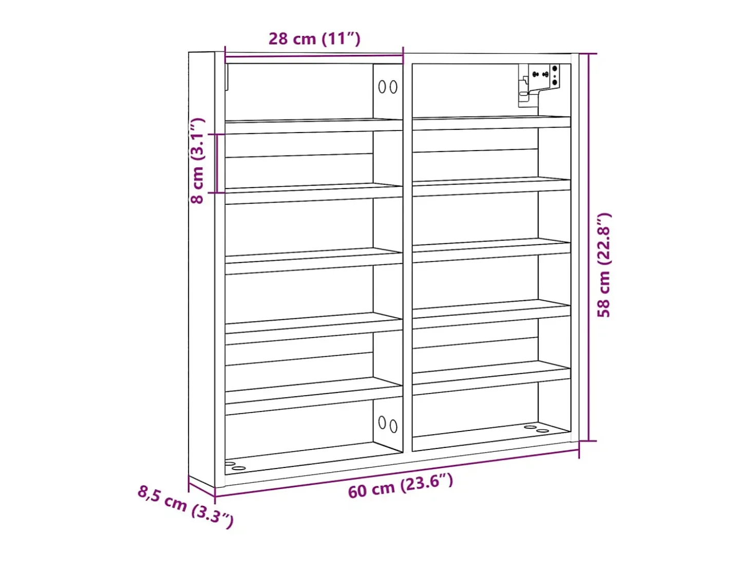 Armário vitrine 60x8,5x58 cm derivados de madeira preto