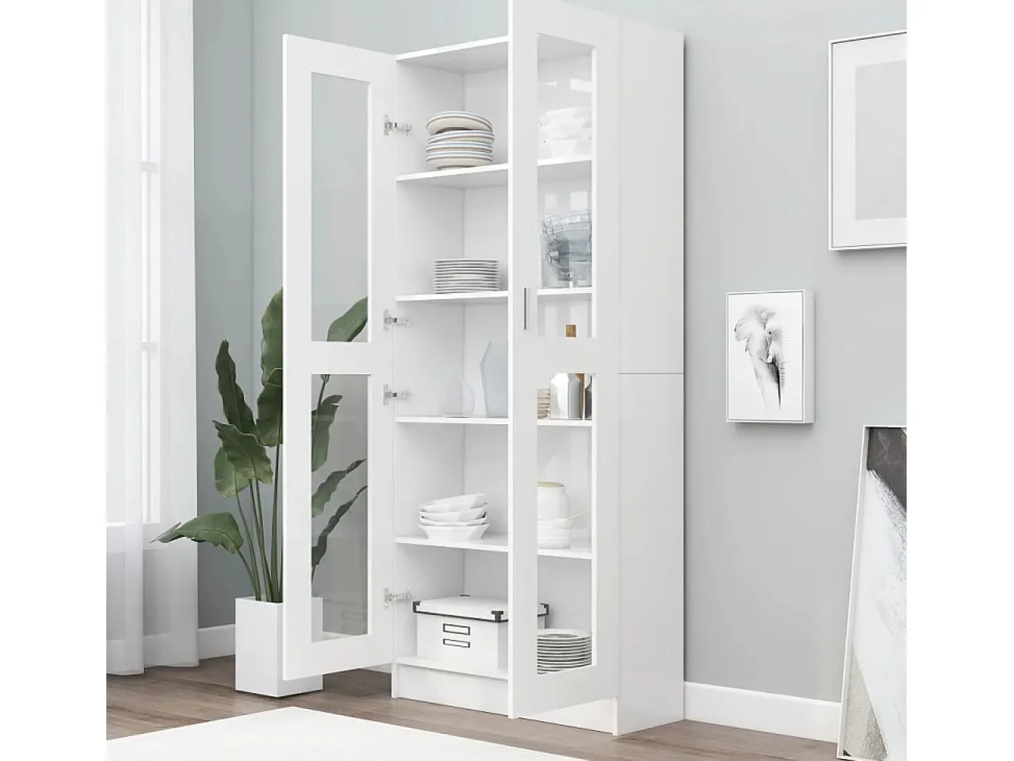 Armário vitrine 82,5x30,5x185,5cm derivados de madeira branco PT686482