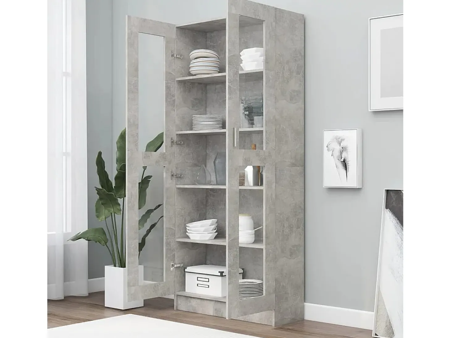Armário vitrine 82,5x30,5x185,5cm derivados madeira cinzento PT869789