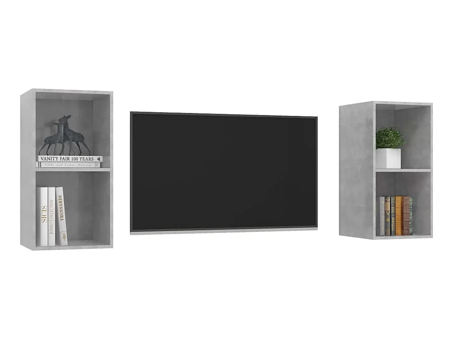 Armários de parede para TV 2pcs derivados madeira cinza cimento PT468893