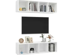 Armários de parede para TV 2 pcs derivados de madeira branco PT138020