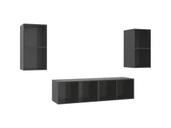 Armários de parede TV 4 pcs derivados madeira cinza brilhante PT322805
