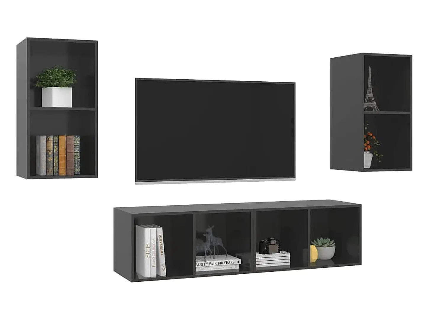 Armários de parede TV 4 pcs derivados madeira cinza brilhante PT322805