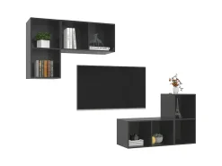 Armários de parede TV 4 pcs derivados madeira cinza brilhante PT759441