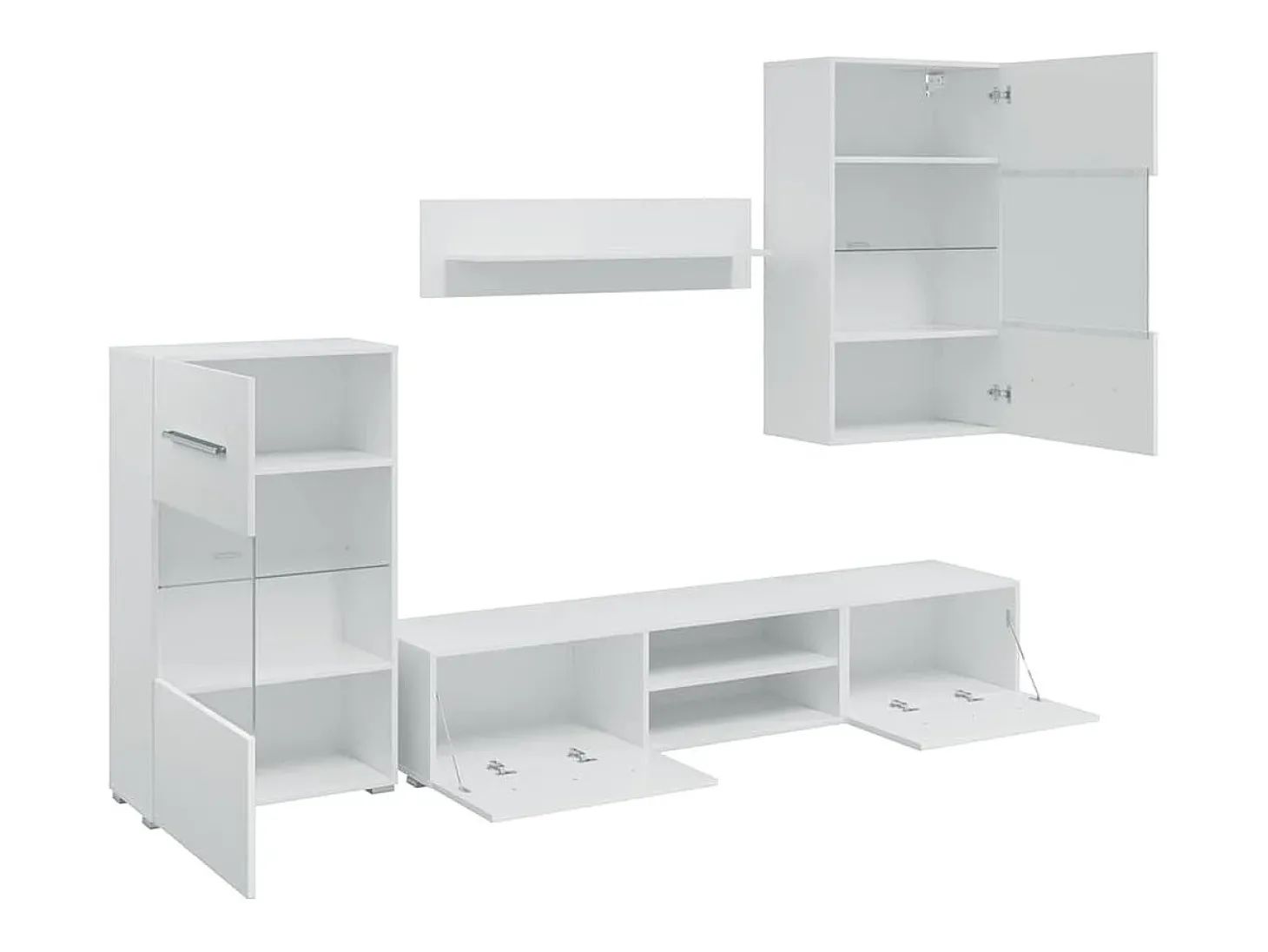 Armários de parede/unidade p/TV com luz LED, 5 pcs, branco