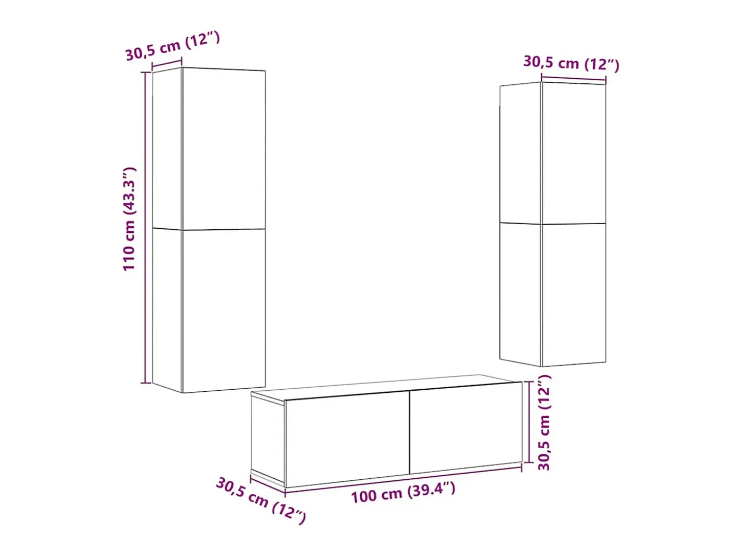 armários de TV montados na parede 3 pcs madeira velha