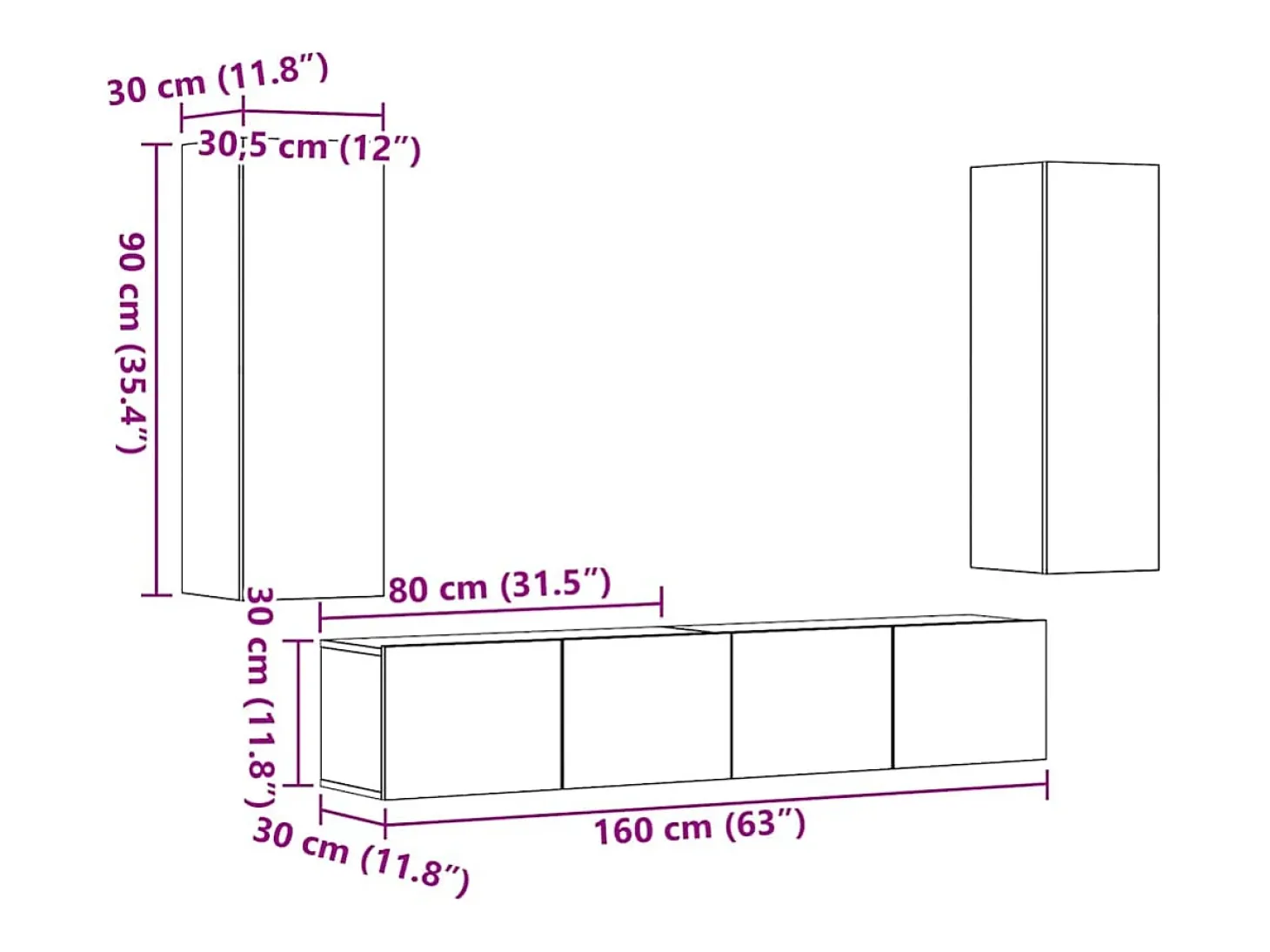 armários de TV montados na parede 4 pcs madeira velha