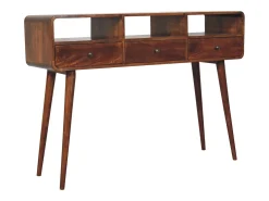 Artisan Furniture Madeira maciça Mesa Console Tripla Curva em Tom Castanho