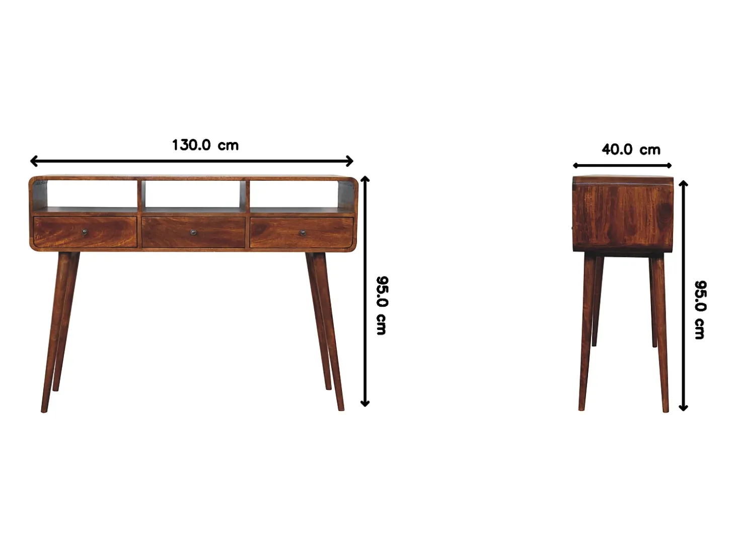 Artisan Furniture Madeira maciça Mesa Console Tripla Curva em Tom Castanho