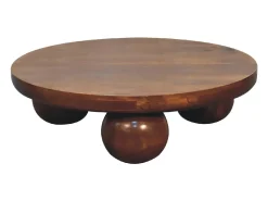 Artisan Furniture Mesa de cabeceira em madeira maciça castanha com bola central