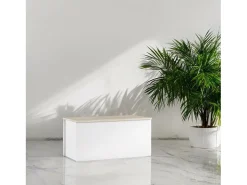 Baú Ditalen, grande caixa de armazenamento multiuso, baú moderno, 100% fabricado na Itália, 90x45h45 cm, branco e carvalho