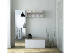 Baú Ditalen, grande caixa de armazenamento multiuso, baú moderno, 100% fabricado na Itália, 90x45h45 cm, branco e carvalho