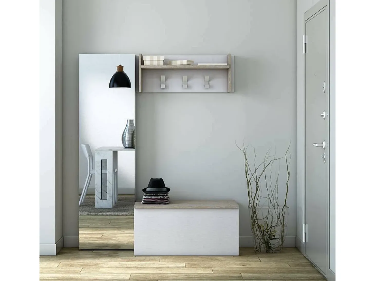 Baú Ditalen, grande caixa de armazenamento multiuso, baú moderno, 100% fabricado na Itália, 90x45h45 cm, branco e carvalho