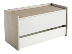 Baú Lantana, Móvel de entrada moderno com sapateira, Baú com dois recipientes, 100% Fabricado na Itália, 90x40h46 cm, Branco e Carvalho