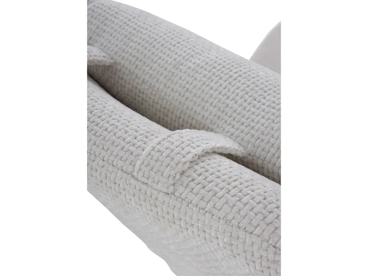 Balanço estofado em chenille branco e pernas metálicas