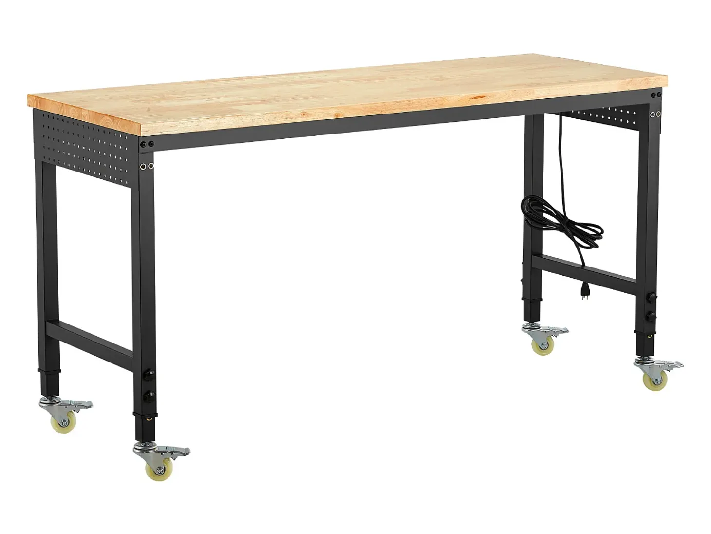 Bancada de Oficina SucceBuy, 152,4 cm, Mesa de Trabalho com Rodízios e Altura Ajustável, Capacidade de Carga 907,2 kg, em Carvalho para Escritório, Casa