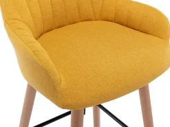 Banco alto em tecido e pés em madeira de faia - Amarelo - ELEANA