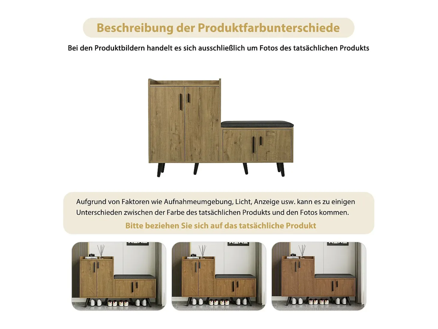 Banco de sapatos moderno com 4 portas e almofada - pernas e puxadores de metal - cor natural - 120 x 34 x 82 cm