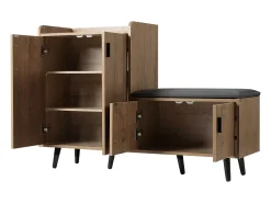 Banco de sapatos moderno com 4 portas e almofada - pernas e puxadores de metal - cor natural - 120 x 34 x 82 cm