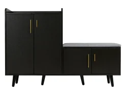 Banco de sapatos moderno com 4 portas e almofada - pernas e puxadores de metal - cor preta - 120 x 34 x 82 cm