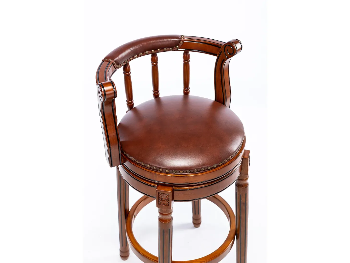 Banco giratório de bar - Assento em pele castanha - Cor nogueira 54,8x54,8x66cm