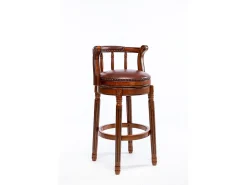 Banco giratório de bar - Assento em pele castanha - Cor nogueira 54,8x54,8x66cm