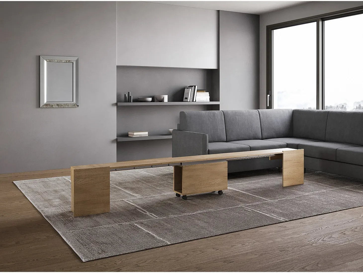 Banco inferior extensível 26x72/300 cm Evolve Carvalho Natural extensões internas