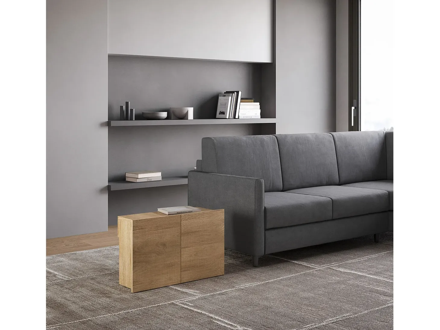 Banco inferior extensível 26x72/300 cm Evolve Carvalho Natural extensões internas