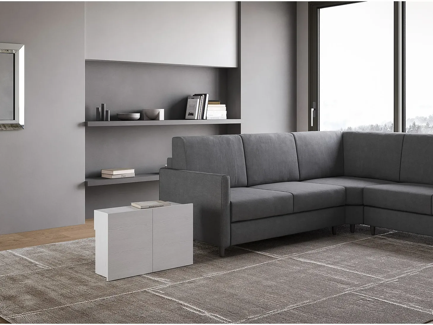 Banco inferior extensível 26x72/300 cm Evolve Cinza Branca extensões internas