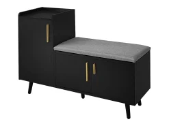 Banco moderno para sapatos - 100 x 34 x 68,5 cm - com 3 portas e almofada - aglomerado - preto