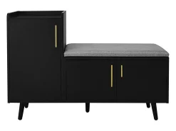 Banco moderno para sapatos - 100 x 34 x 68,5 cm - com 3 portas e almofada - aglomerado - preto
