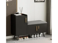 Banco moderno para sapatos - 100 x 34 x 68,5 cm - com 3 portas e almofada - aglomerado - preto