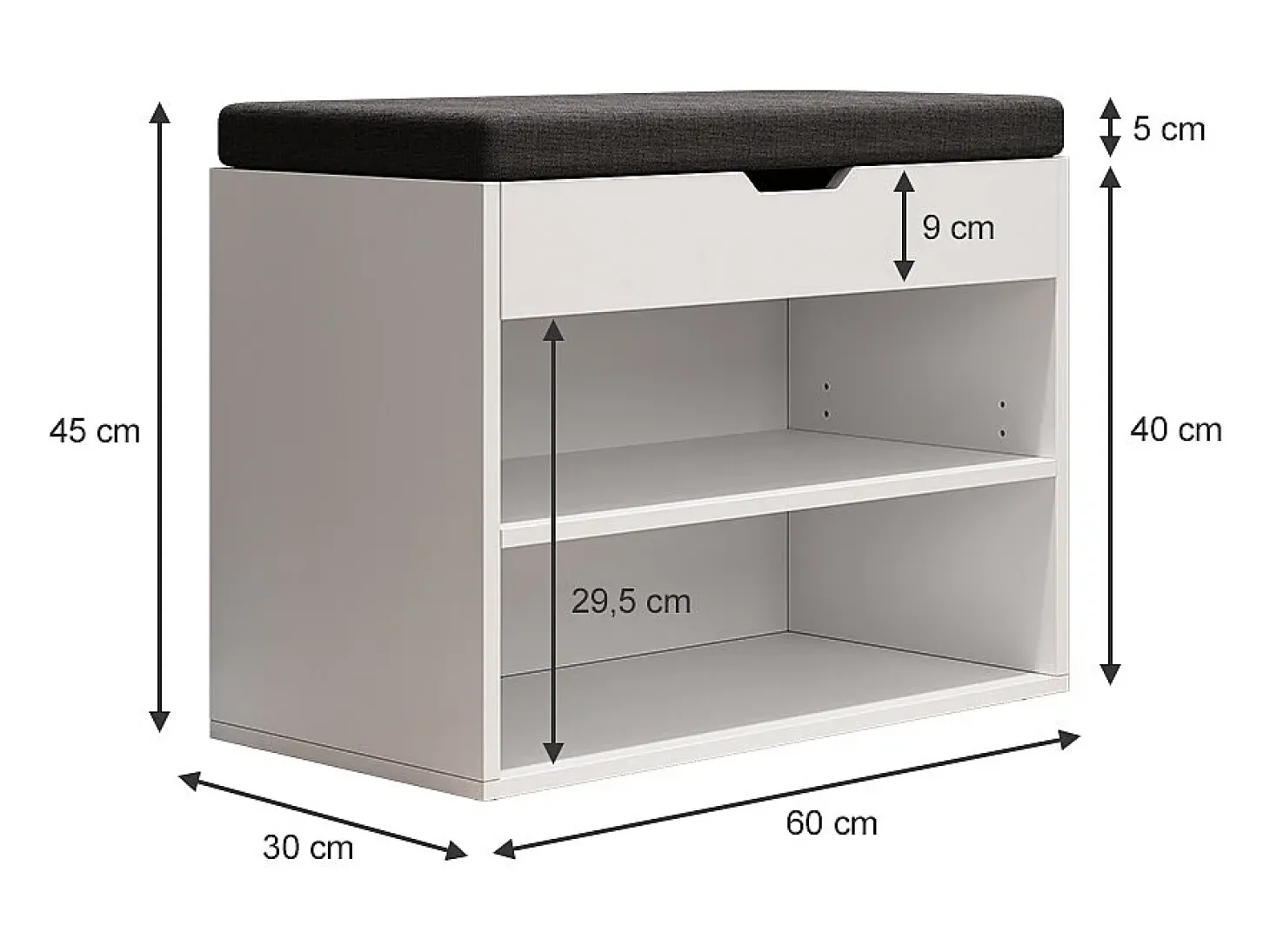 Banco para sapatos branco 60x30x45 titus