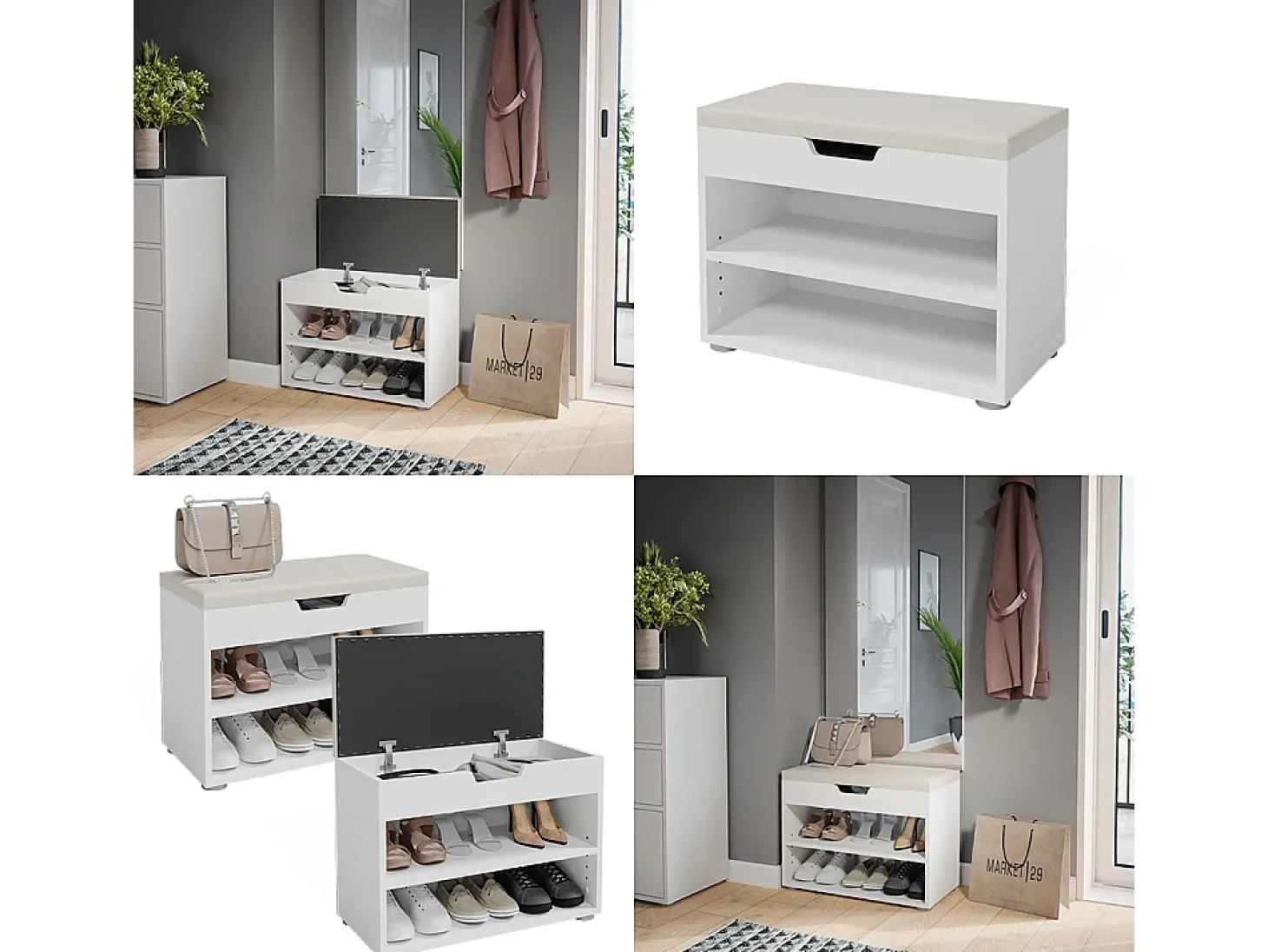 Banco para sapatos branco 60x30x45 rolfe