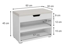 Banco para sapatos branco 60x30x45 rolfe