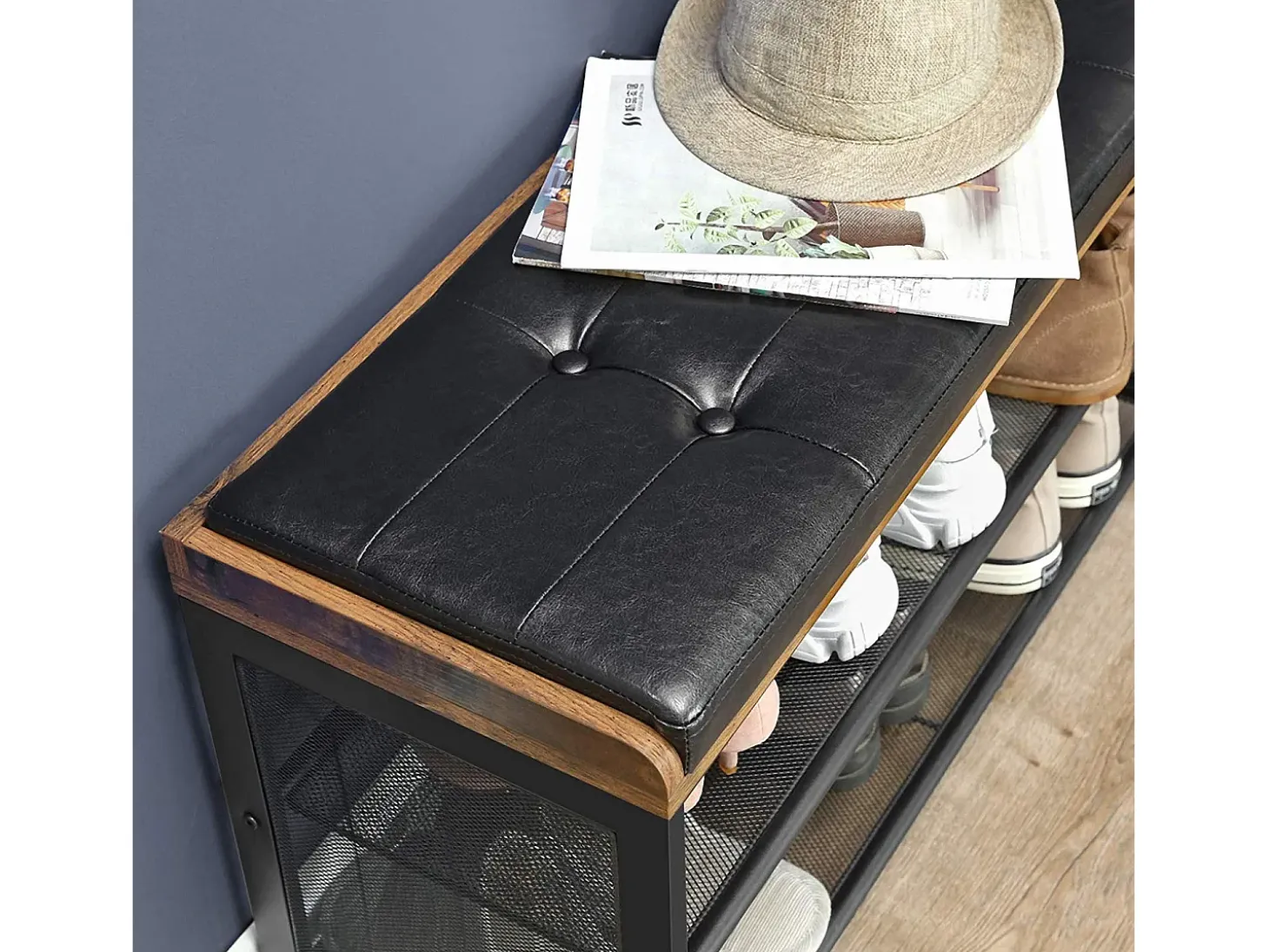 Banco para sapatos 80x30x48 cm preto Vintage castanho copadion