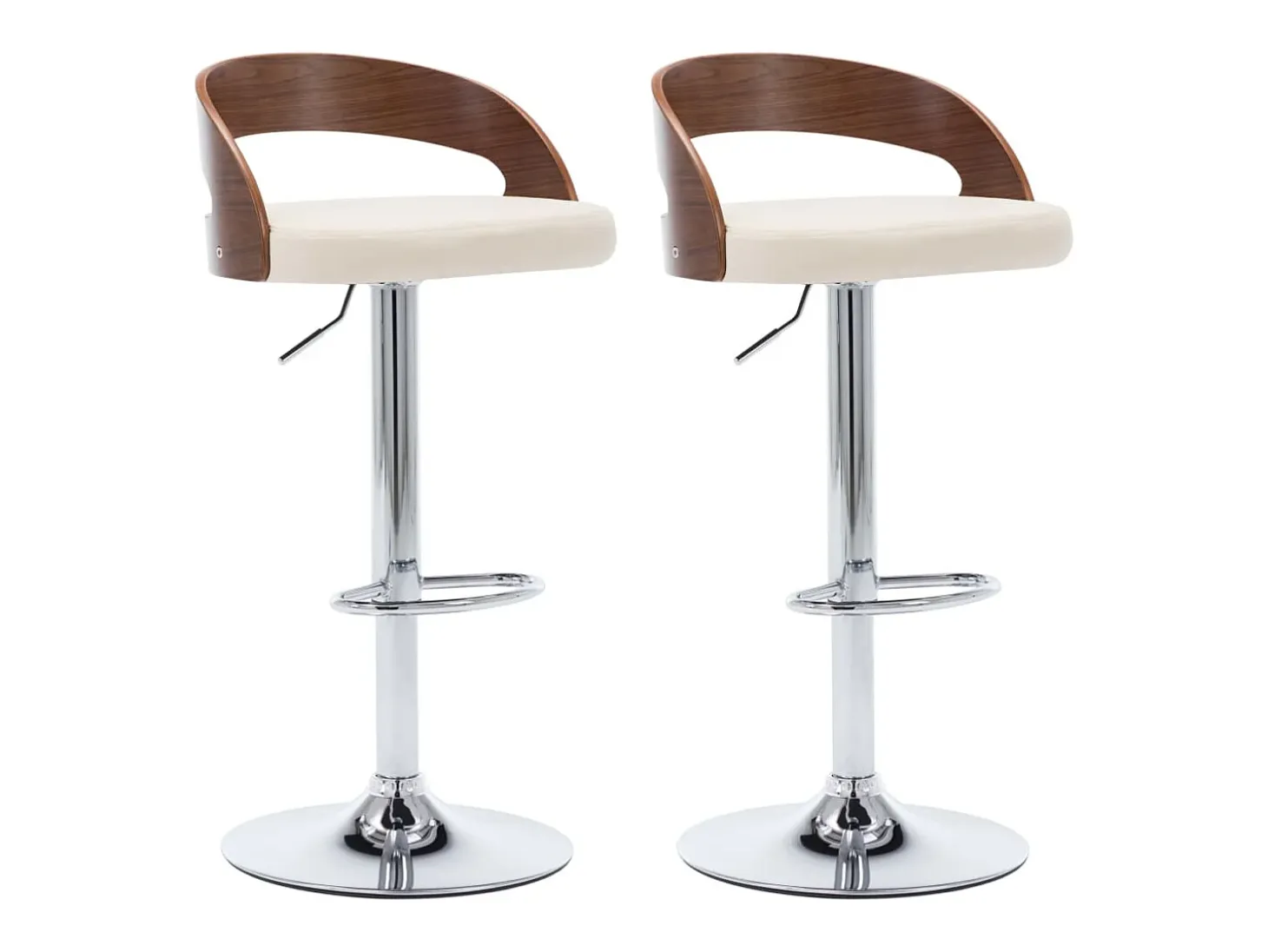 Bancos de bar 2 pcs couro artificial creme e madeira curvada