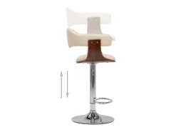 Bancos de bar 2 pcs madeira curvada e couro artificial creme