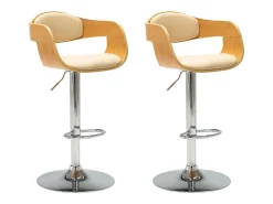 Bancos de bar 2 pcs madeira curvada e couro artificial creme PT528390