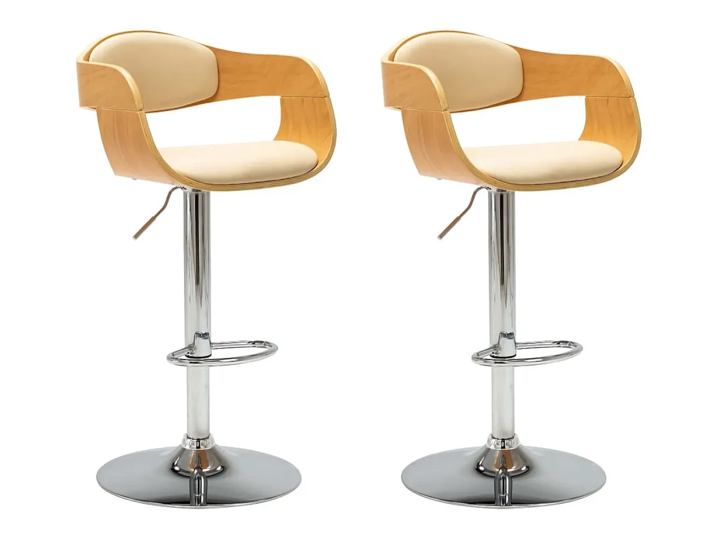 Bancos de bar 2 pcs madeira curvada e couro artificial creme PT528390