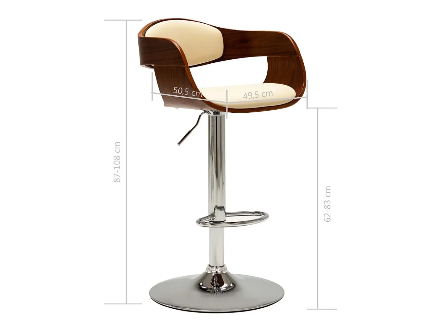 Bancos de bar 2 pcs madeira curvada e couro artificial creme